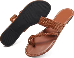 Women's Flat Sandals Casual Summer Sandals Dress Fashion Round Open Flip Flop Thong Sandals