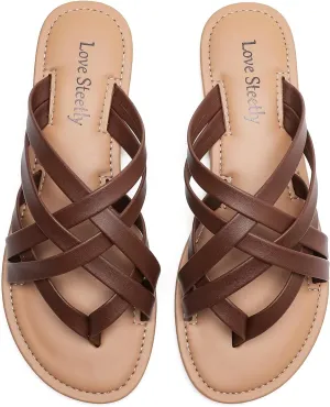Women's Flat Sandals, Flip Flop Slides Sandal Casual Strapy Sandal Slip on Summer Beach Shoes for Women.