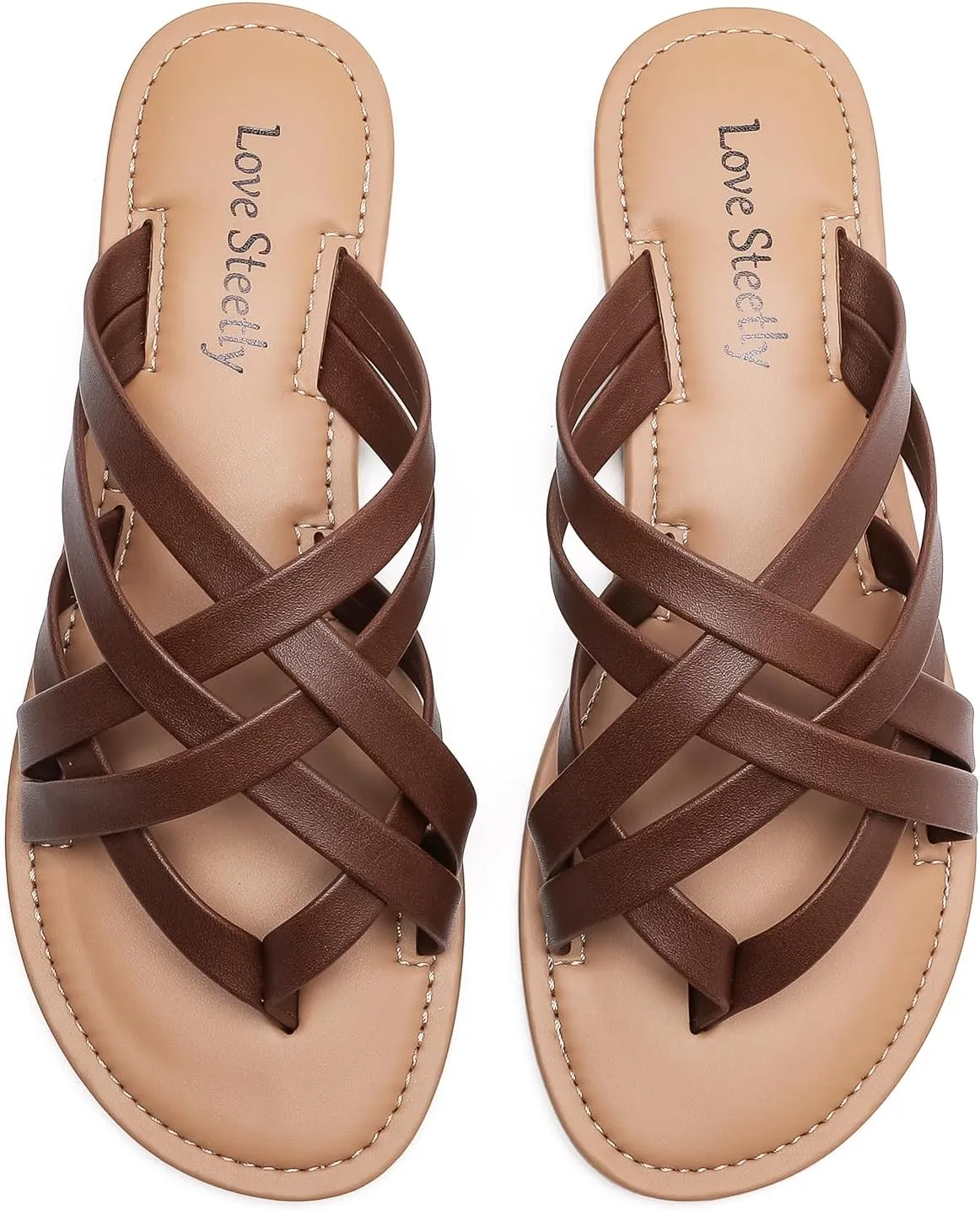 Women's Flat Sandals, Flip Flop Slides Sandal Casual Strapy Sandal Slip on Summer Beach Shoes for Women.