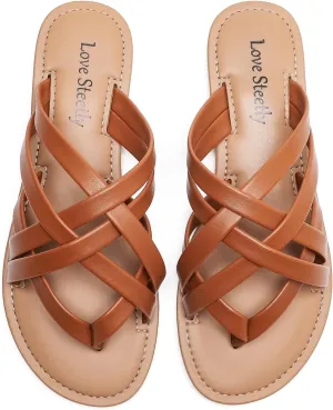 Women's Flat Sandals, Flip Flop Slides Sandal Casual Strapy Sandal Slip on Summer Beach Shoes for Women.
