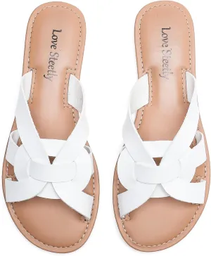 Women's Flat Sandals, Flip Flop Slides Sandal Casual Strapy Sandal Slip on Summer Beach Shoes for Women.