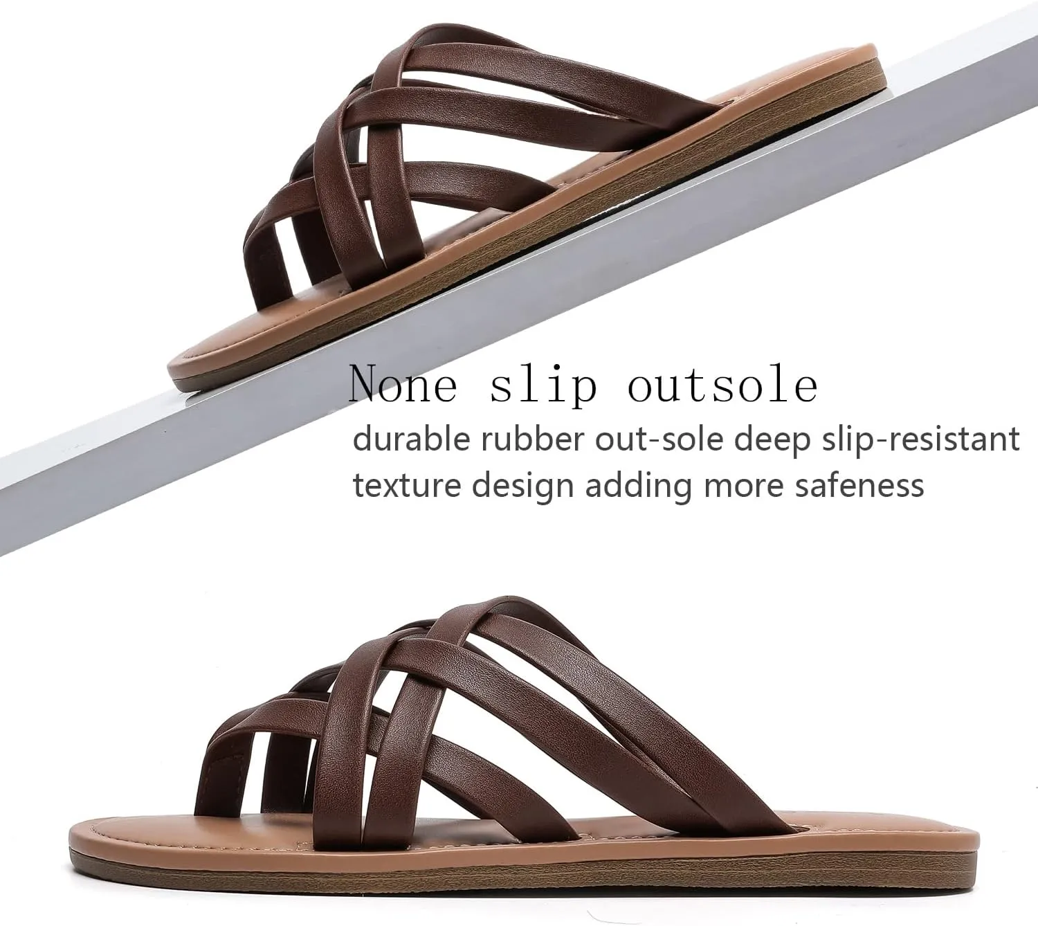 Women's Flat Sandals, Flip Flop Slides Sandal Casual Strapy Sandal Slip on Summer Beach Shoes for Women.