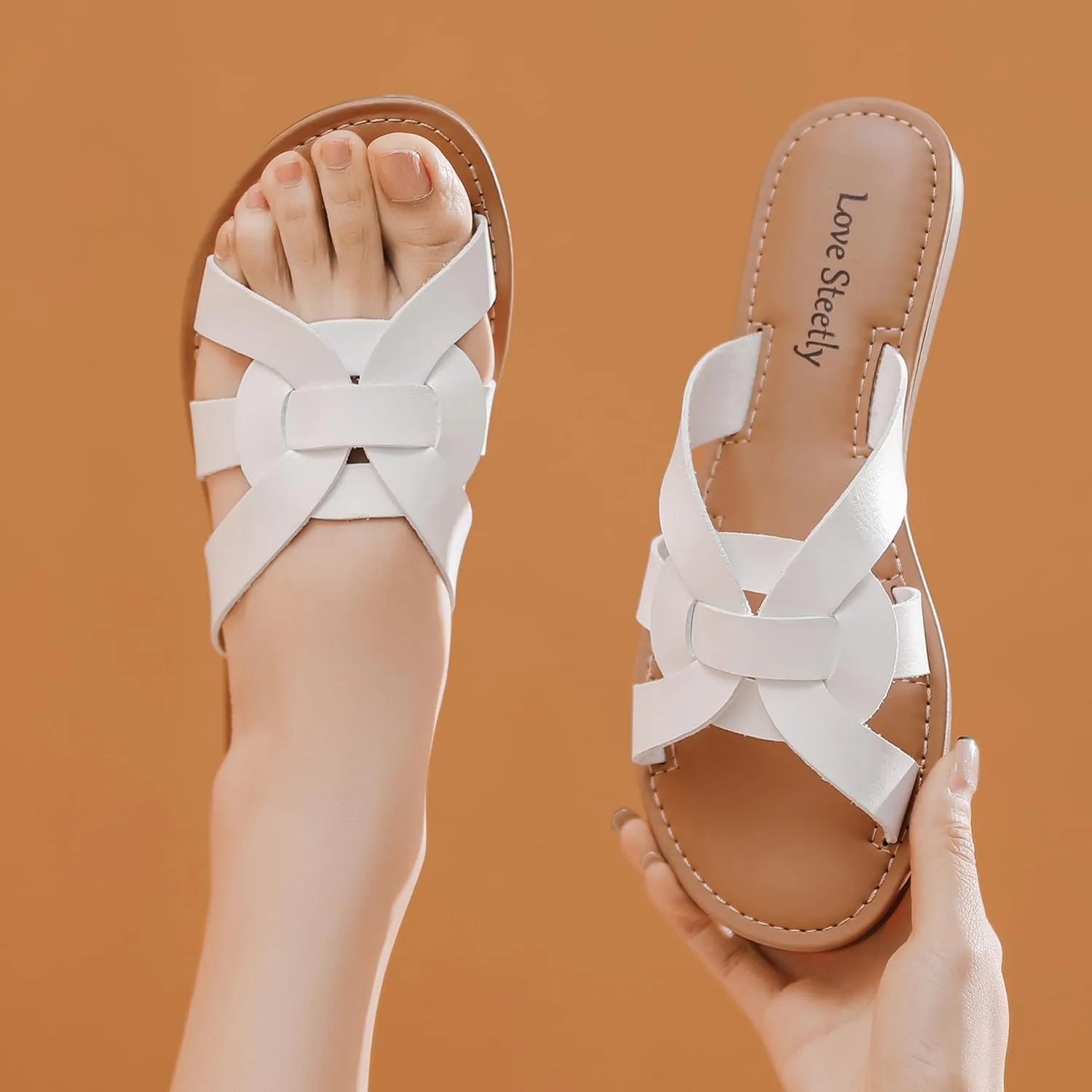 Women's Flat Sandals, Flip Flop Slides Sandal Casual Strapy Sandal Slip on Summer Beach Shoes for Women.