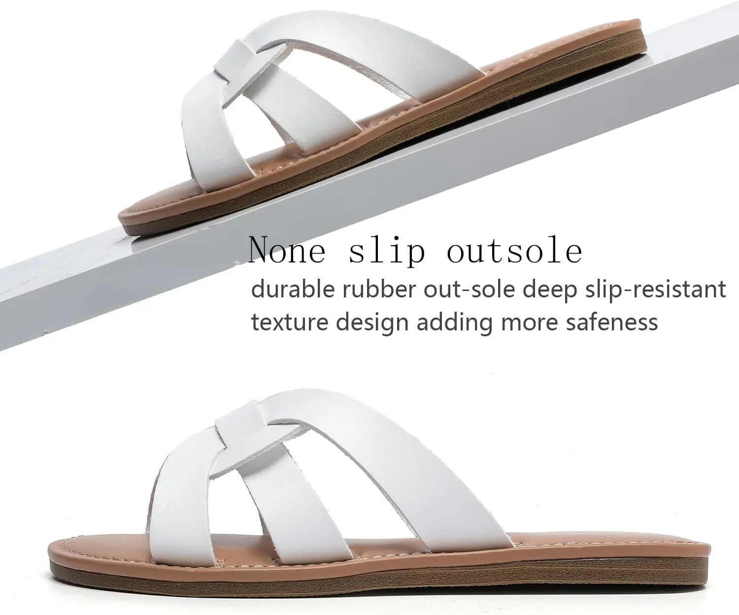 Women's Flat Sandals, Flip Flop Slides Sandal Casual Strapy Sandal Slip on Summer Beach Shoes for Women.