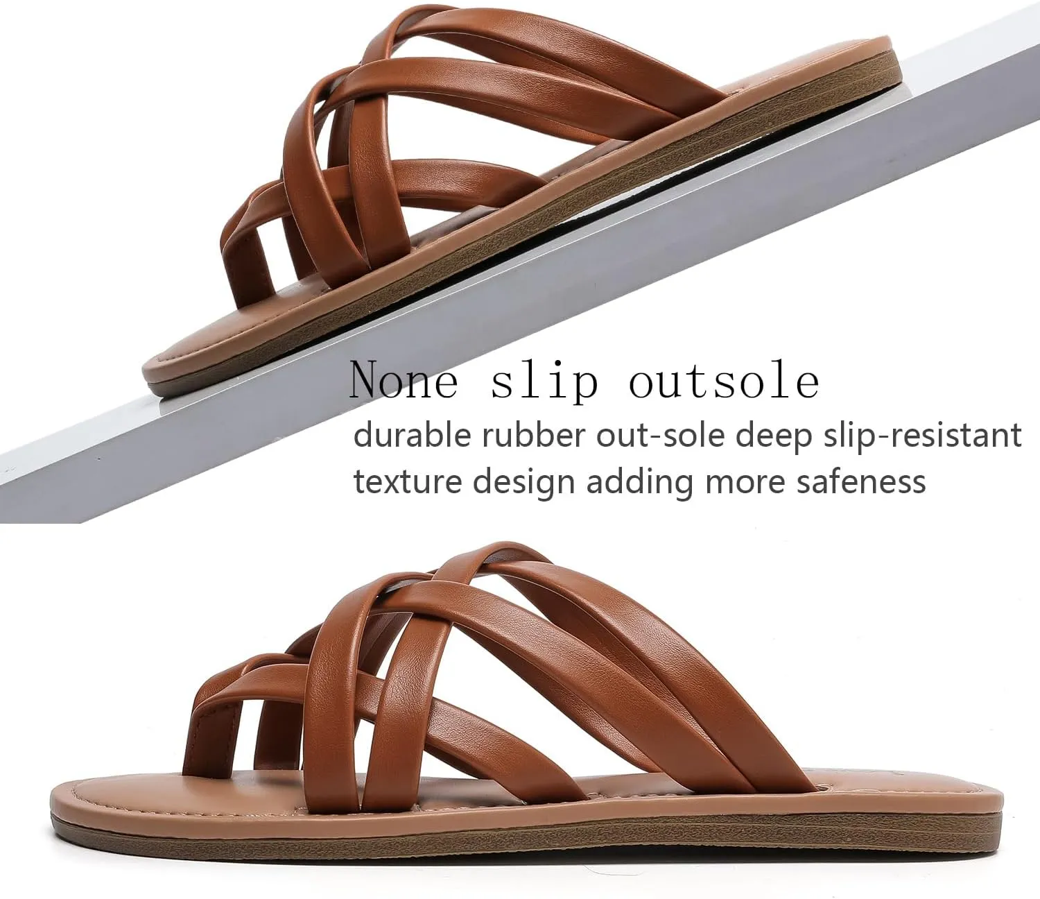 Women's Flat Sandals, Flip Flop Slides Sandal Casual Strapy Sandal Slip on Summer Beach Shoes for Women.