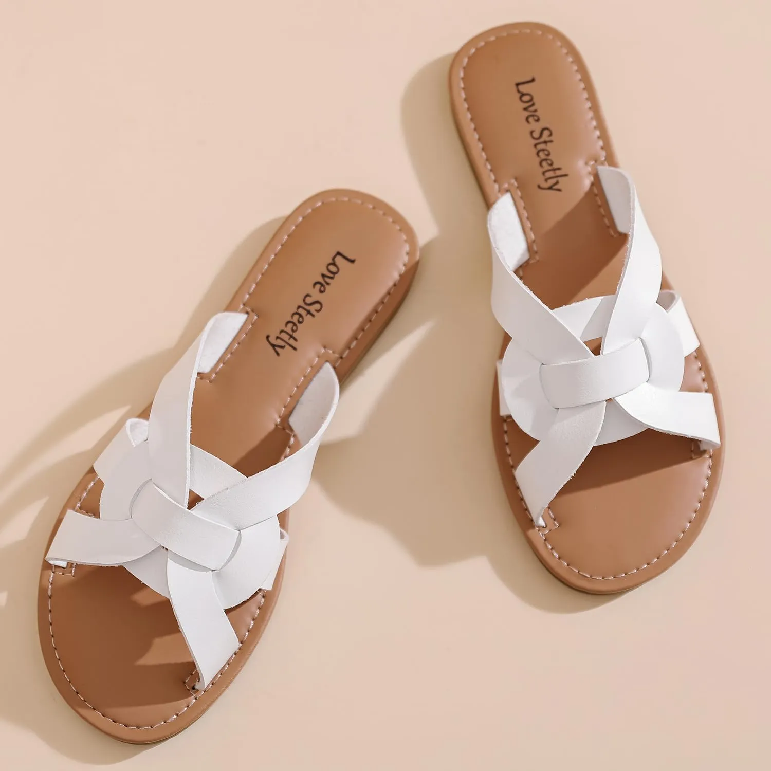Women's Flat Sandals, Flip Flop Slides Sandal Casual Strapy Sandal Slip on Summer Beach Shoes for Women.
