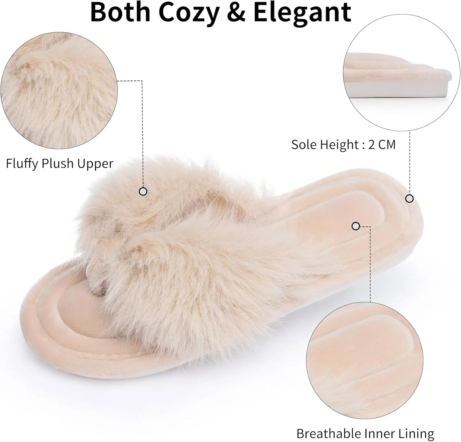 Womens Fuzzy Slippers with Box Memory Foam Soft Gifts for Women Mom Ladies Open Toe Fluffy Faux Fur Flip Flop Thong Slippers Bedroom Indoor Slides Shoe Birthday Valentines