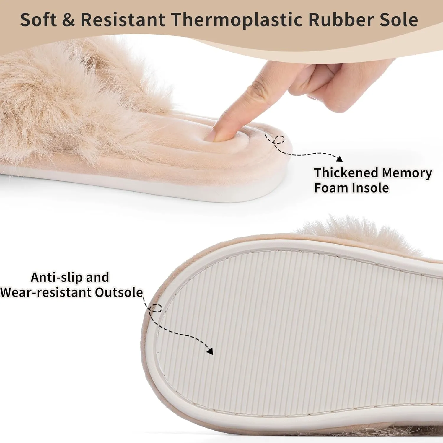 Womens Fuzzy Slippers with Box Memory Foam Soft Gifts for Women Mom Ladies Open Toe Fluffy Faux Fur Flip Flop Thong Slippers Bedroom Indoor Slides Shoe Birthday Valentines