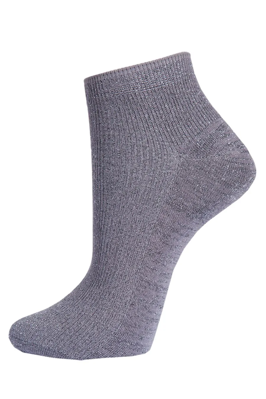 Womens Glitter Anklet Trainer Socks Silver Sparkly Grey