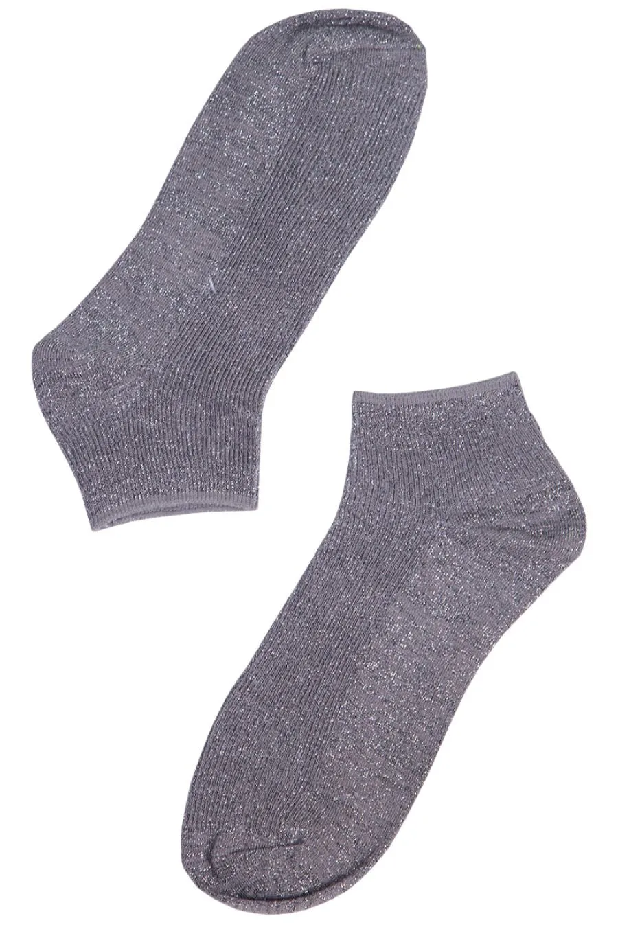 Womens Glitter Anklet Trainer Socks Silver Sparkly Grey