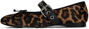 Women's Leopard Print Mary Jane Flats Square Toe Bow Tie Ballet Flats for Women Buckle Strap Comfortable Ballerina Shoes
