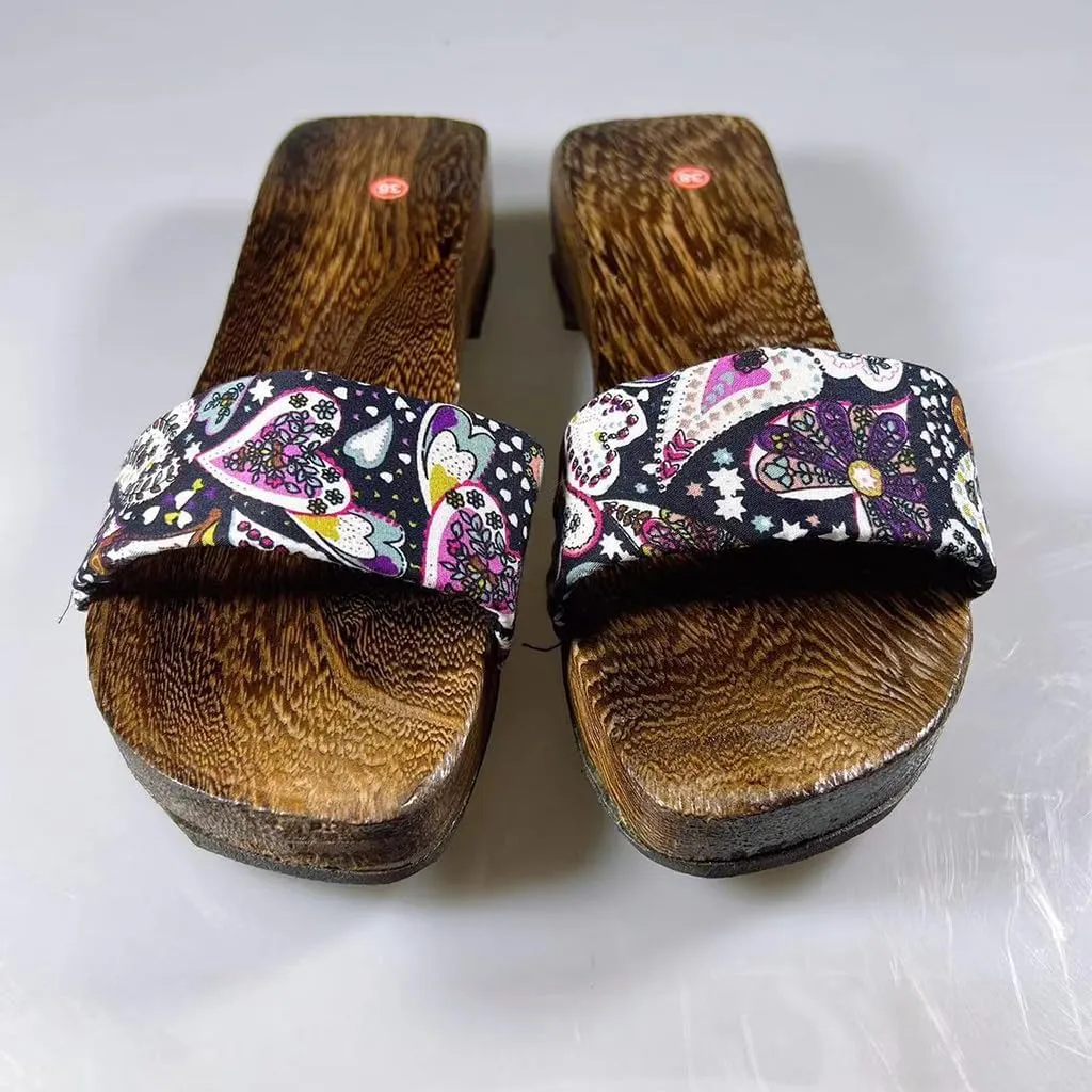 Women's One Word Dragging Wooden Clogs Japanese Slippers,Japanese Traditional Clogs Geta Sandals Traditional Round Headed High Heels Wooden Clogs Shoes(Size:EU 37,Color:Blue)
