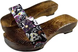 Women's One Word Dragging Wooden Clogs Japanese Slippers,Japanese Traditional Clogs Geta Sandals Traditional Round Headed High Heels Wooden Clogs Shoes(Size:EU 37,Color:Blue)