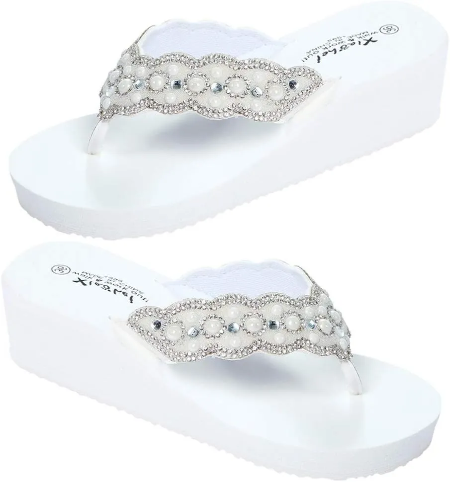 Womens Open Toe Shining Wedge Sandal Slip-On Flip Flop Beach Travel Indoor Outdoor Slipper