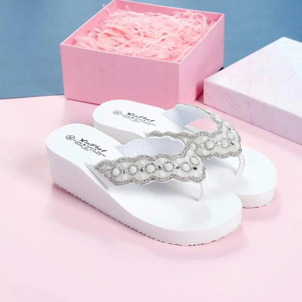 Womens Open Toe Shining Wedge Sandal Slip-On Flip Flop Beach Travel Indoor Outdoor Slipper