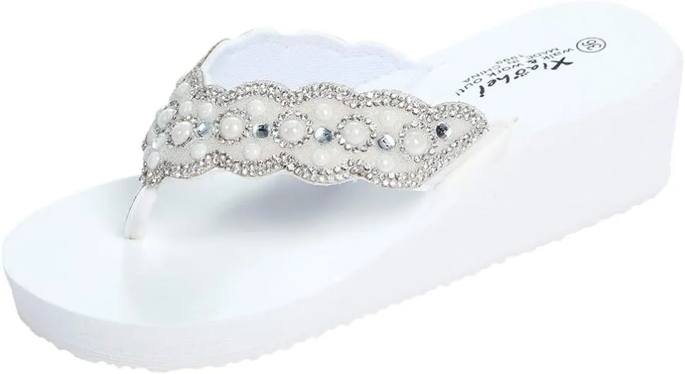 Womens Open Toe Shining Wedge Sandal Slip-On Flip Flop Beach Travel Indoor Outdoor Slipper