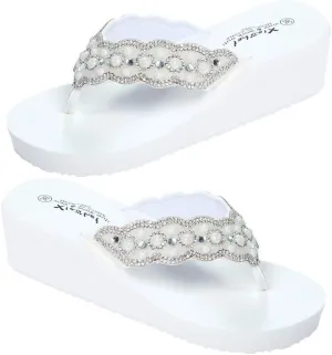 Womens Open Toe Shining Wedge Sandal Slip-On Flip Flop Beach Travel Indoor Outdoor Slipper