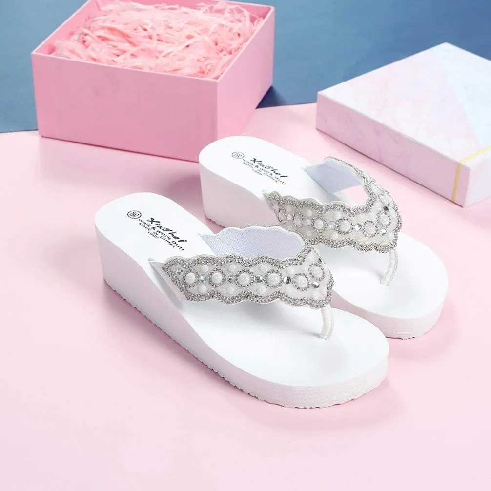 Womens Open Toe Shining Wedge Sandal Slip-On Flip Flop Beach Travel Indoor Outdoor Slipper