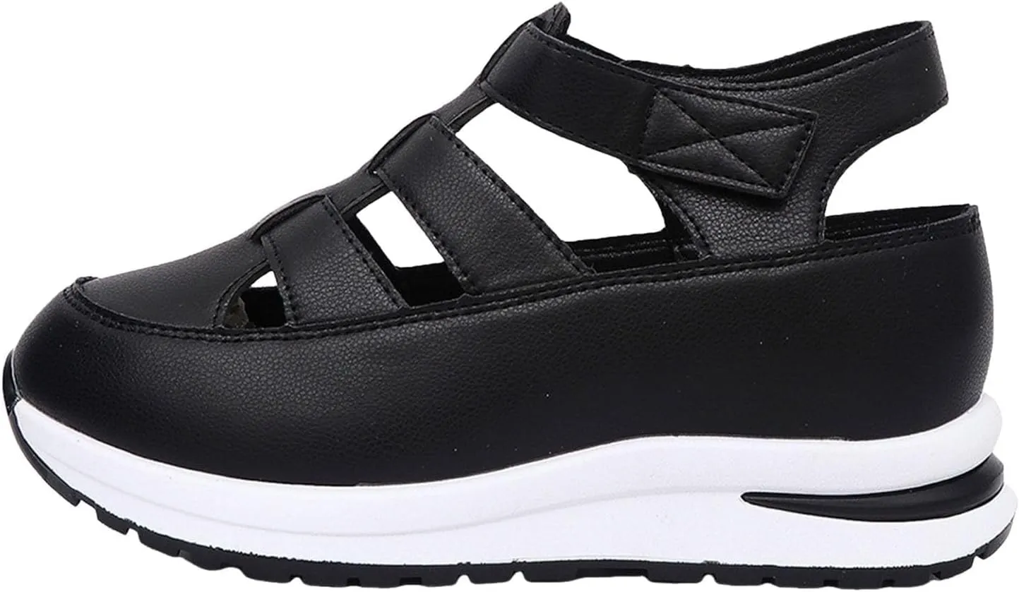 Womens Platform Sandals Comfortable Hollow Out Breathable Closed Toe Wedge Shoes Casual Stylish Arch Support Ankle Strap Orthopedic Leather Sandals