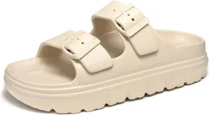 Womens Platform Sandals with Arch Support, Summer Beach Slides with Adjustable Buckle, Comfort Lightweight Chunky Cushion Slip on Sandal