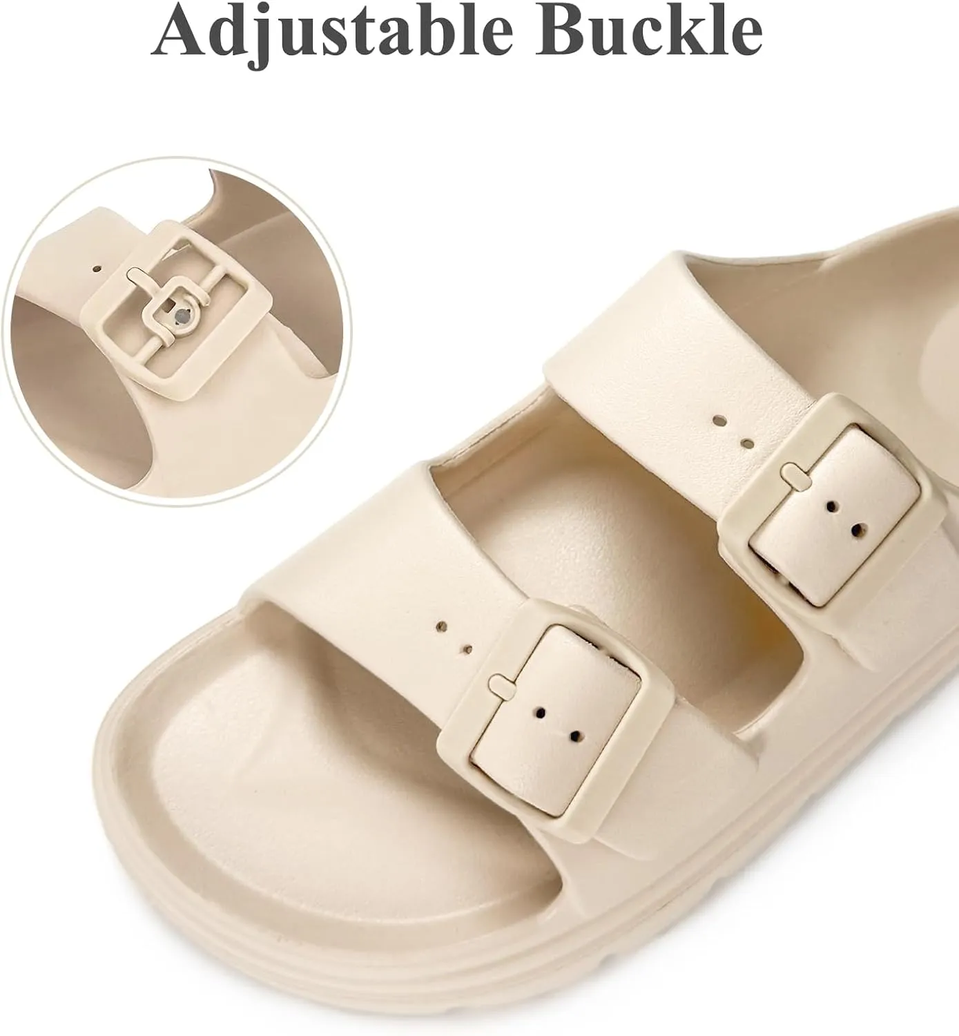 Womens Platform Sandals with Arch Support, Summer Beach Slides with Adjustable Buckle, Comfort Lightweight Chunky Cushion Slip on Sandal