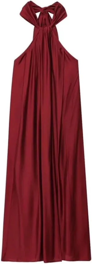 Women's Sleeveless Long Backless Solid Color Dress