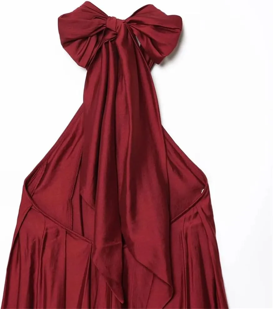 Women's Sleeveless Long Backless Solid Color Dress