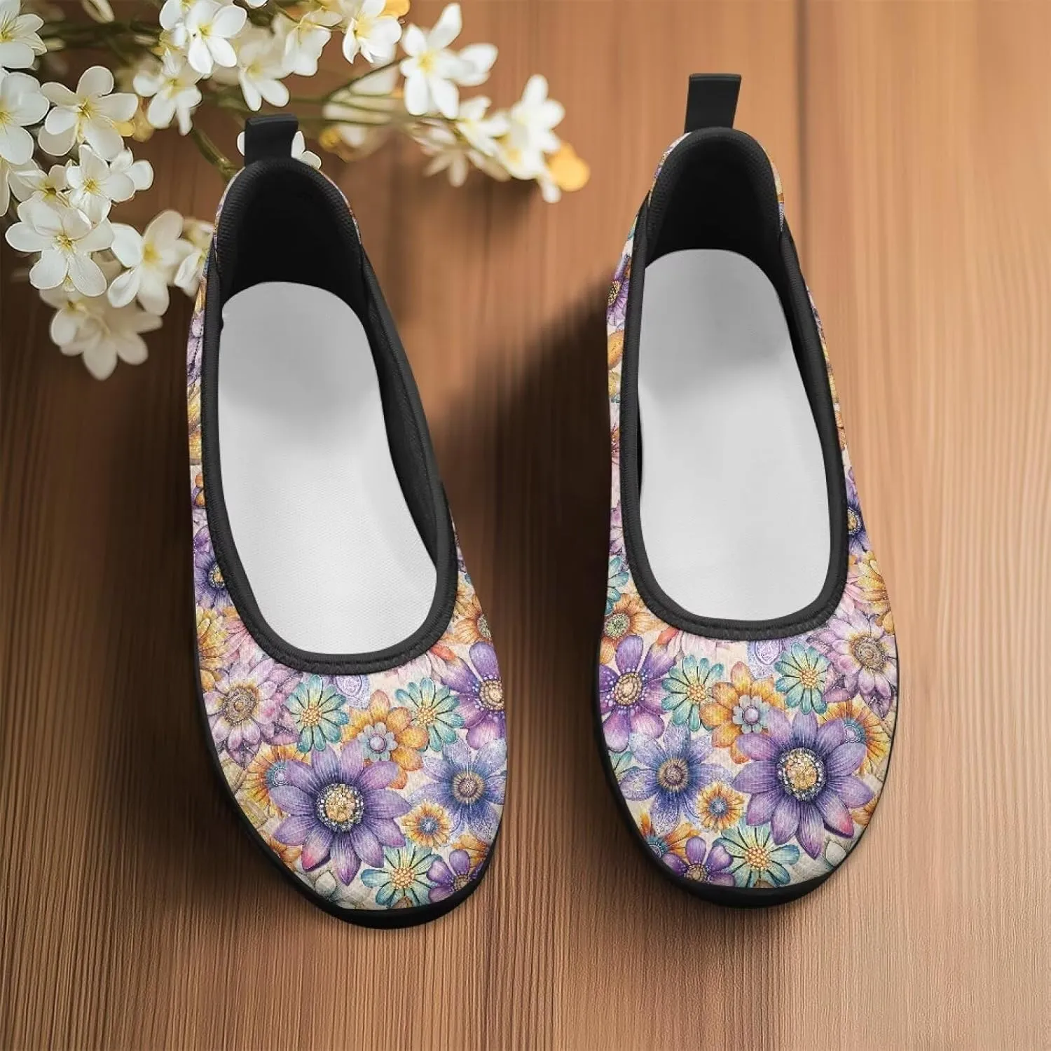 Women's Slip-On Walking Shoes Stylish Floral Casual Loafers Lightweight Comfortable Travel Footwear SizeUS 6-11 Black Sole