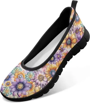 Women's Slip-On Walking Shoes Stylish Floral Casual Loafers Lightweight Comfortable Travel Footwear SizeUS 6-11 Black Sole