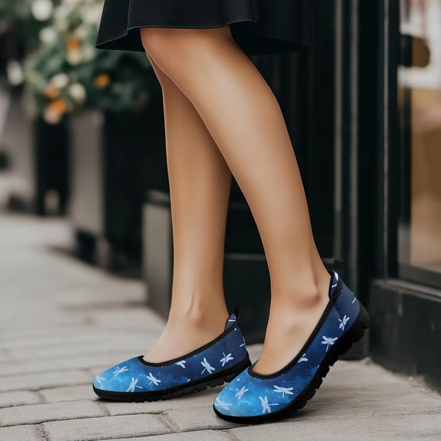 Women's Slip-On Walking Shoes Stylish Floral Casual Loafers Lightweight Comfortable Travel Footwear SizeUS 6-11 Black Sole