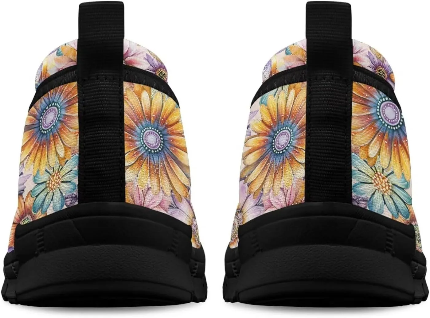 Women's Slip-On Walking Shoes Stylish Floral Casual Loafers Lightweight Comfortable Travel Footwear SizeUS 6-11 Black Sole