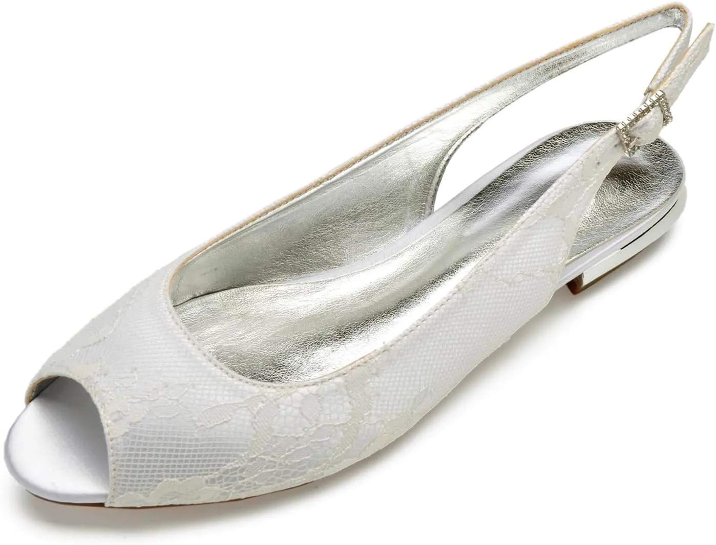 Womens Wedding Dress Shoes Lace Peep Toe Low Heel Bridal Shoes Slingback Sandals Buckle Evenging Party Work Flat