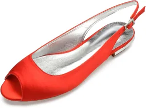 Women's with Buckle Satin Wedding Dress Shoes Slingback Sandals Peep Toe Flat Pumps Evening Party Comfort Bridal Flats