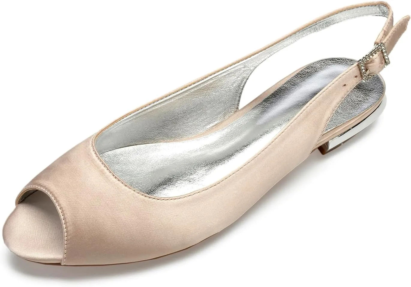 Women's with Buckle Satin Wedding Dress Shoes Slingback Sandals Peep Toe Flat Pumps Evening Party Comfort Bridal Flats