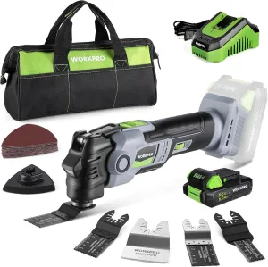 WORKPRO 20V Oscillating Tool Kit, Cordless and Brushless 19,000 RPM Orbiting Multi Tool with 6 Variable Speeds, 3.6°Oscillation Angle, 21pcs Saw Accessories, 1 Rechargeable Battery and Carrying Bag