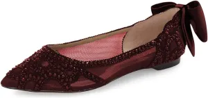 XYD Women Elegant Pointed Toe Rhinestones Studded Flats Back Pearl Bowknot Mesh Slip-on Wedding Bride Ballet Shoes