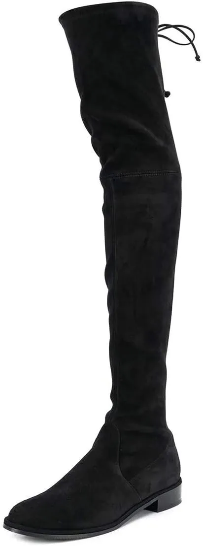 YDN Women Classic Thigh High Closed Round Toe Boots Trendy Low Chunky Heels Over The Knee Party Dress Pumps Suede Shoes