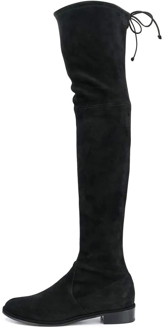 YDN Women Classic Thigh High Closed Round Toe Boots Trendy Low Chunky Heels Over The Knee Party Dress Pumps Suede Shoes