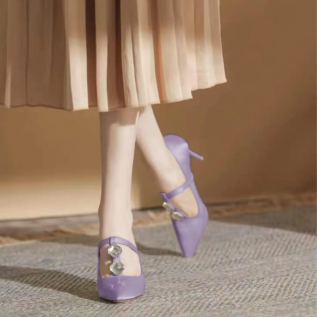 YDN Women Crystal Decoration Slip On Pumps Fashion Pointed Toe T-Strap Stiletto High Heels Dress Party Wedding Shoes Size 4-15 US