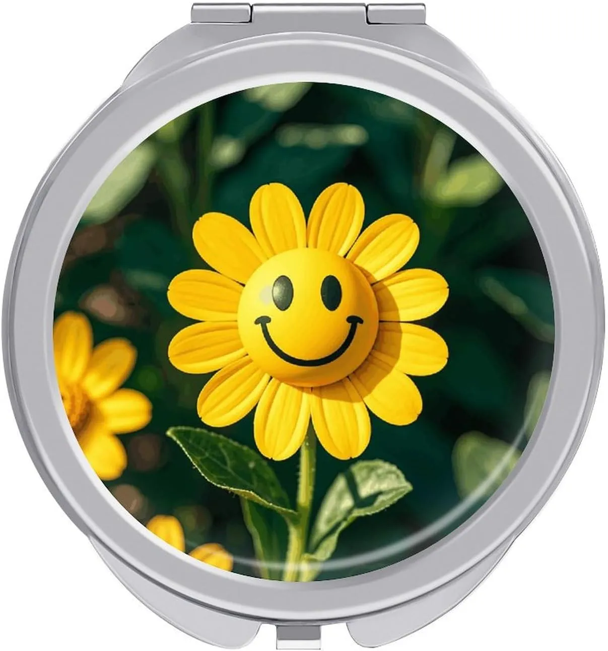 Yellow Smiley Flower Portable Makeup Mirror, Sided Travel Hand Mirror Mini Folding Mirror for Precise Makeup Women Daily Use