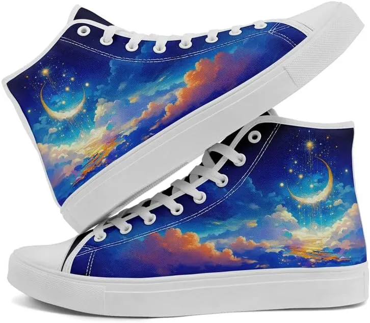 Yoga Printed High-Top Canvas Shoes for Women Unisex Fashion Lace Up Sneakers Casual Walking Tennis Trainer for Girls