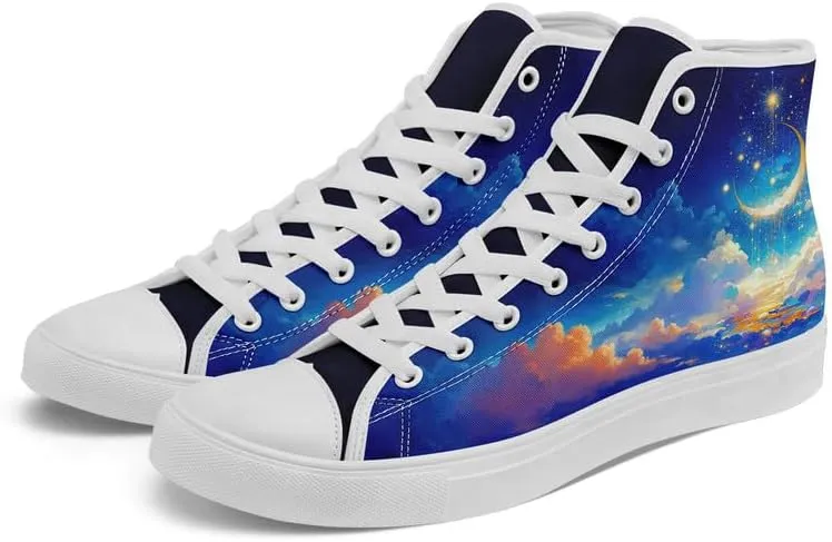 Yoga Printed High-Top Canvas Shoes for Women Unisex Fashion Lace Up Sneakers Casual Walking Tennis Trainer for Girls