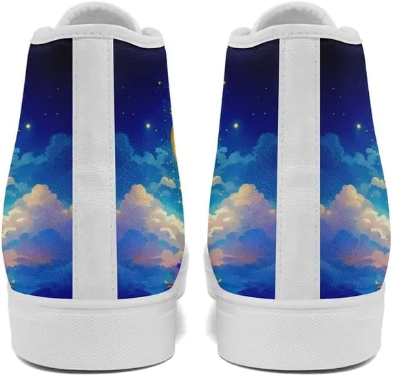 Yoga Printed High-Top Canvas Shoes for Women Unisex Fashion Lace Up Sneakers Casual Walking Tennis Trainer for Girls