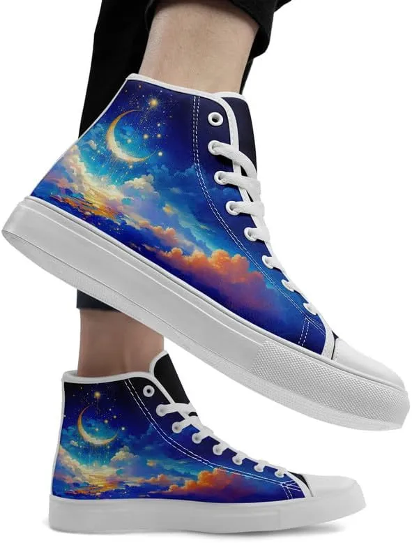 Yoga Printed High-Top Canvas Shoes for Women Unisex Fashion Lace Up Sneakers Casual Walking Tennis Trainer for Girls
