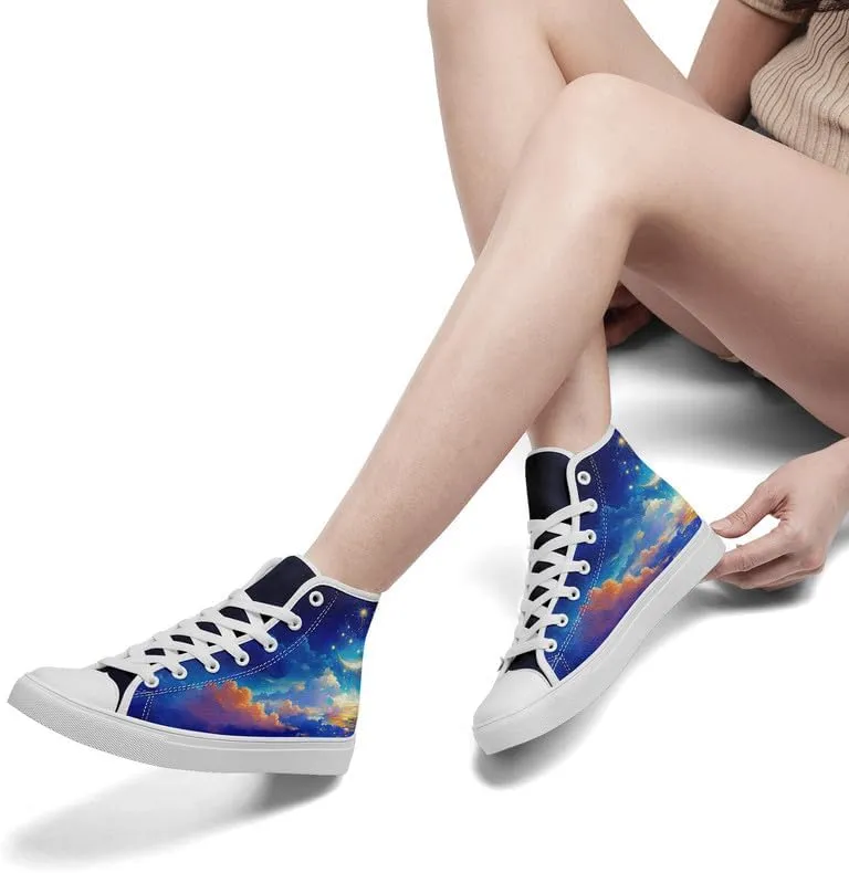Yoga Printed High-Top Canvas Shoes for Women Unisex Fashion Lace Up Sneakers Casual Walking Tennis Trainer for Girls