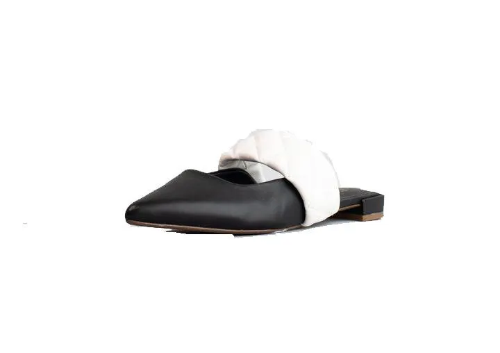 York BLACK/WHITE New Free returns Toe Flats Slides Exclusive offer COBBLER Mules Cecelia Pointed Sandals