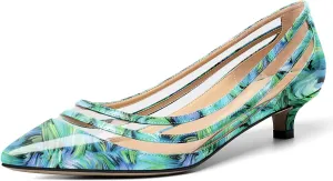 Zamikoo Women Pumps Kitten Heel Pointed Toe Low Heel Pumps with Clear PVC Straps Patent Fashion Dress Shoes US Size 5- Size 13 1.5 Inches