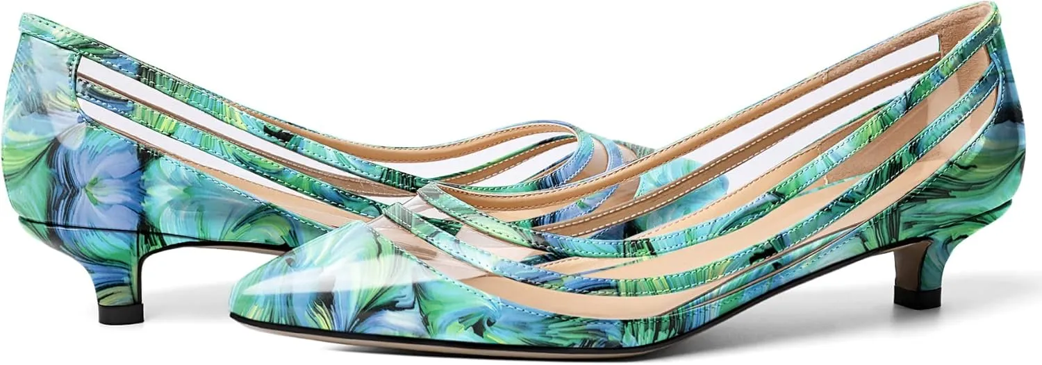 Zamikoo Women Pumps Kitten Heel Pointed Toe Low Heel Pumps with Clear PVC Straps Patent Fashion Dress Shoes US Size 5- Size 13 1.5 Inches