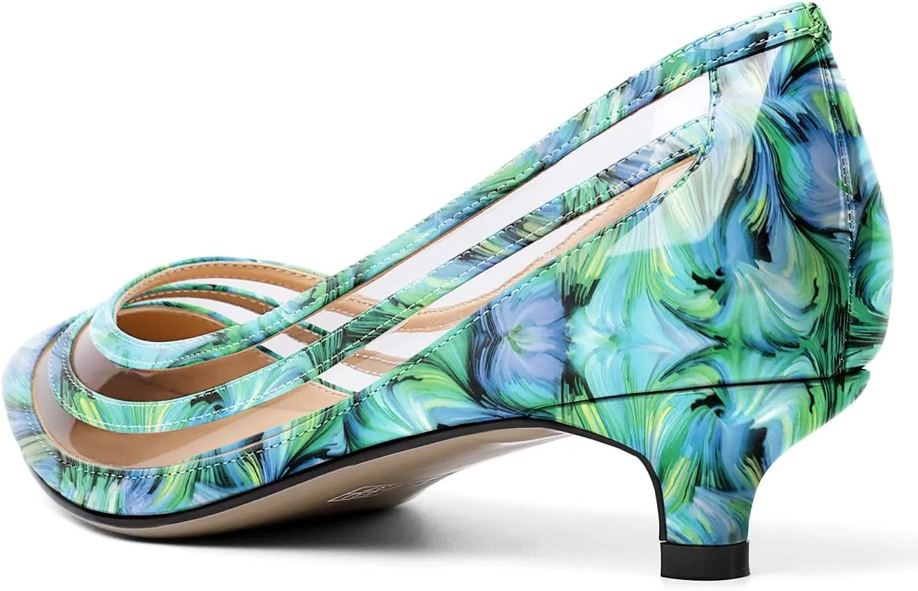 Zamikoo Women Pumps Kitten Heel Pointed Toe Low Heel Pumps with Clear PVC Straps Patent Fashion Dress Shoes US Size 5- Size 13 1.5 Inches