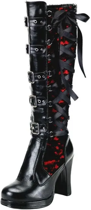 ZBYY Women's Chunky Heel Knee High Boots Vintage Punk Gothic Round Toe Lace up Ankle Buckle Chunky High Heel Platform Knight Boots